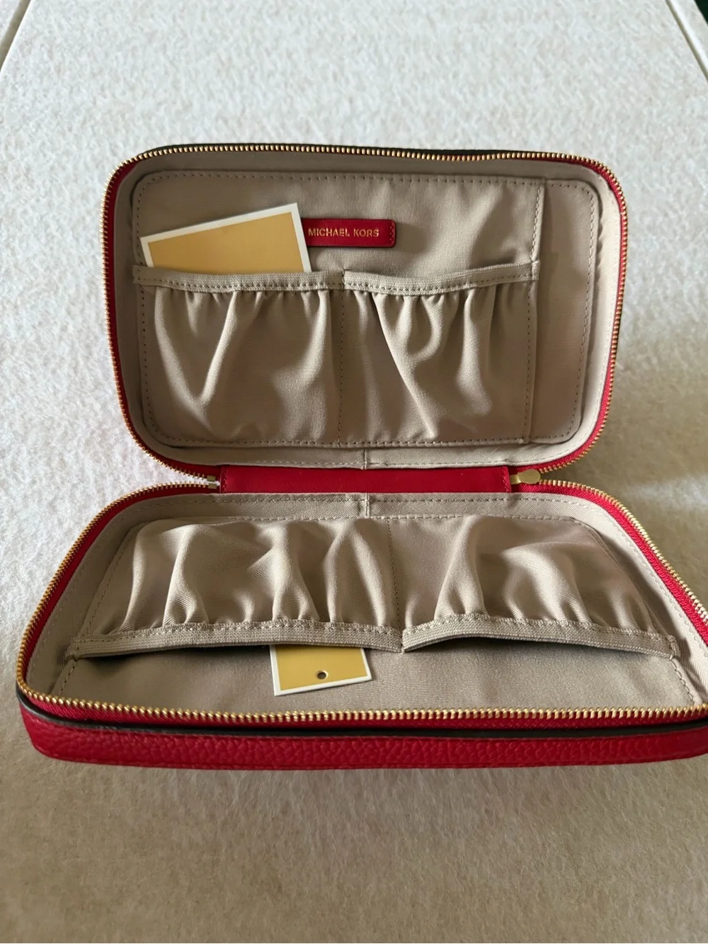 Michael Kors Red Pebbled Leather Cosmetic Case with Gold Logo